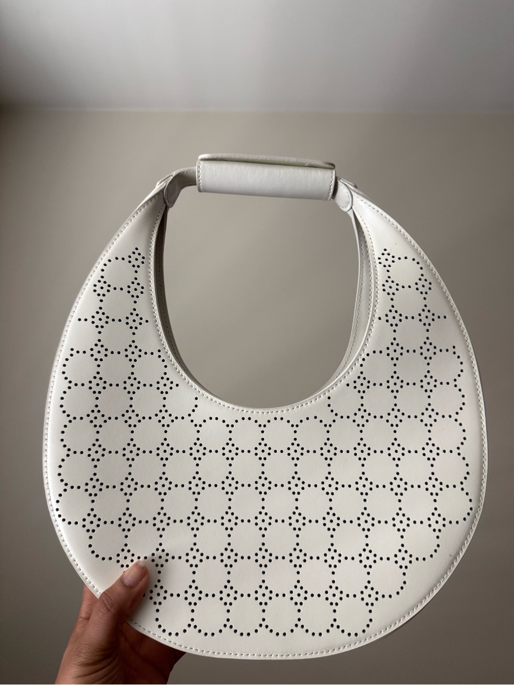 NWT STAUD Moon Perforated Pattern Top Handle Leather Tote